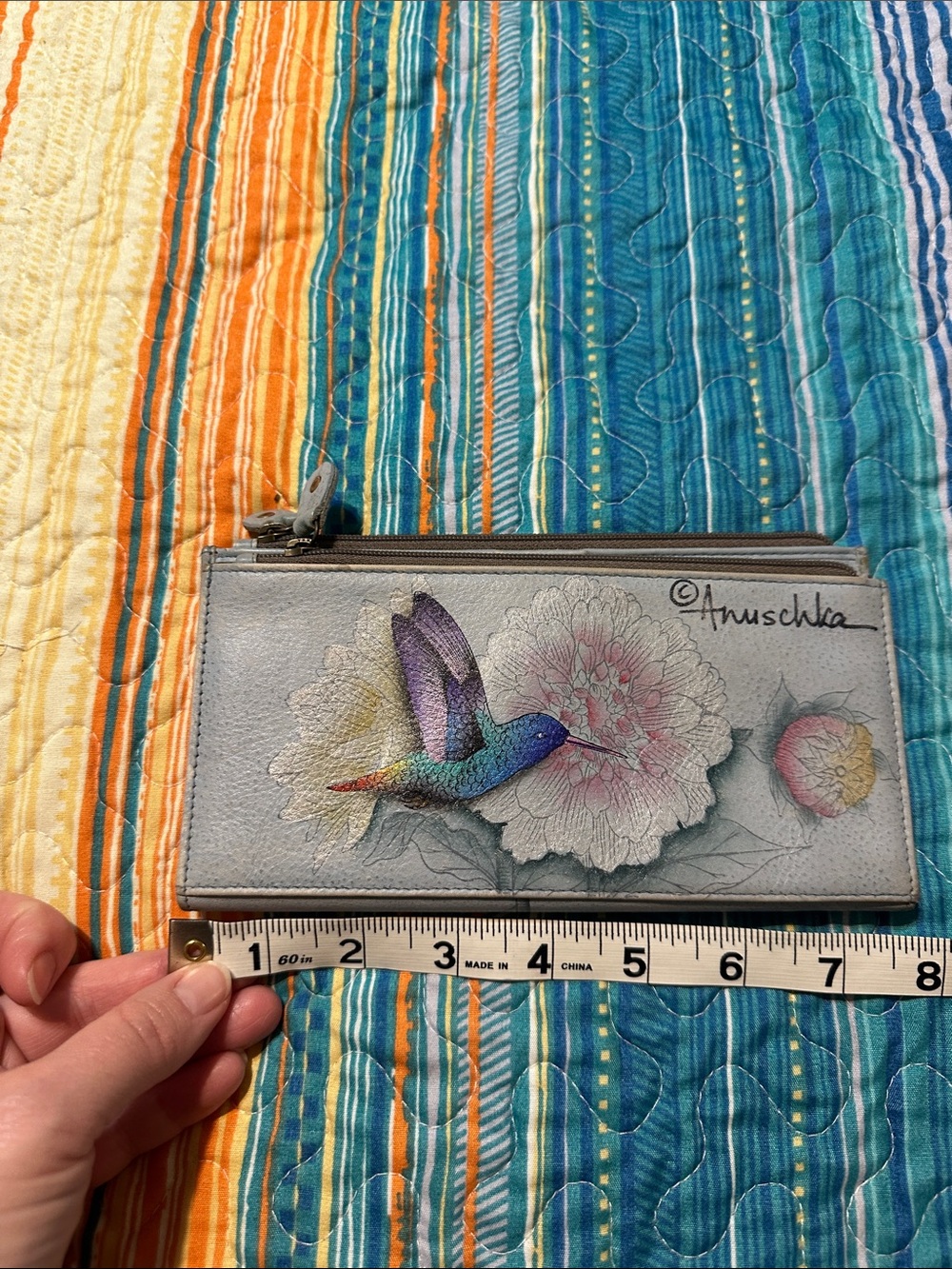 Anuschka Light Blue Hand-Painted Hummingbird Card & Key Holder